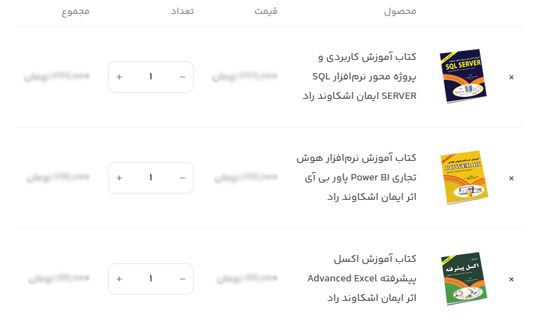 لیست محصولات افزوده شده به سبد